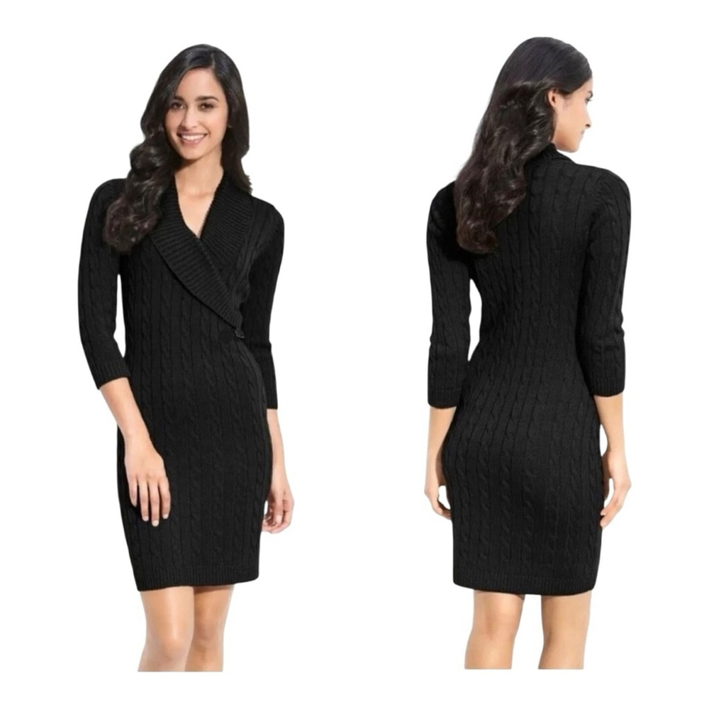 Calvin Klein Size Small Black Cable Knit Sweater Dress